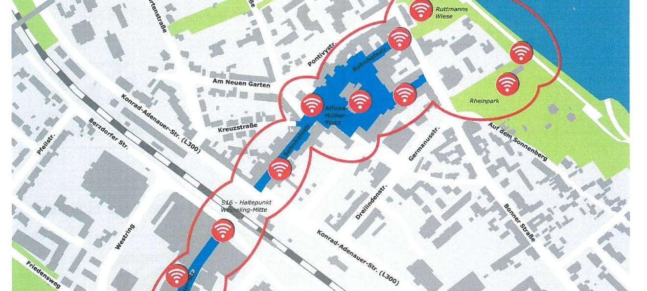 Freies WLAN in Wesselinger Innenstadt und am Rhein