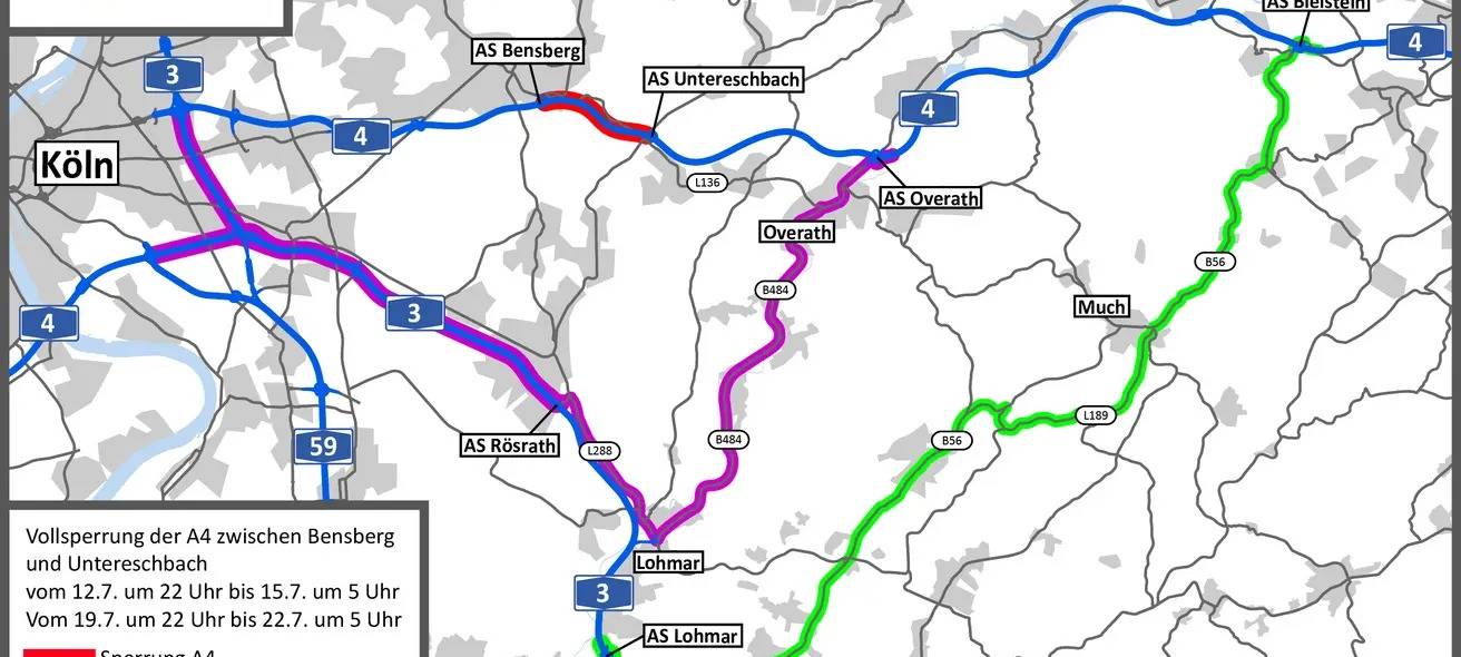 Region: Vollsperrung auf der A4 am Wochenende