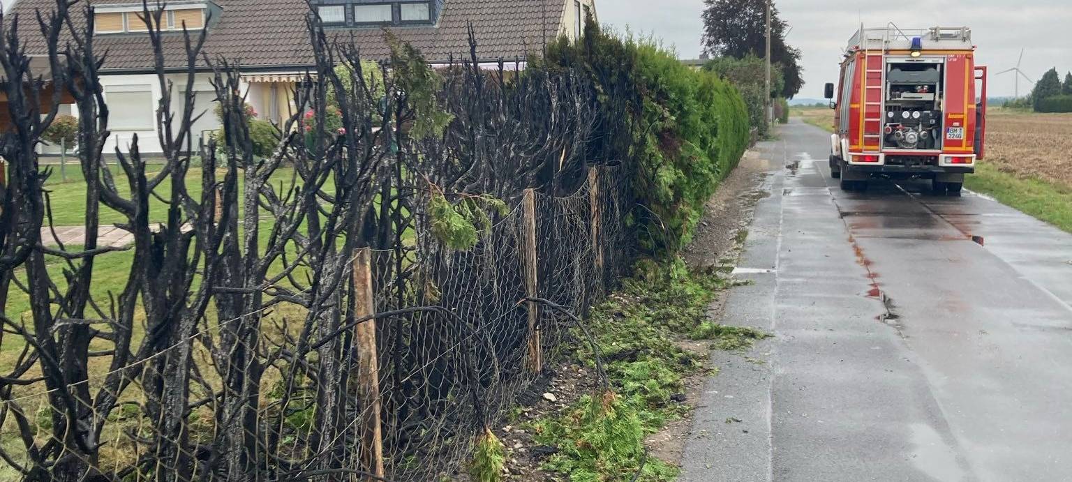 Erftstadt: Heckenbrand durch Unkrautbrenner