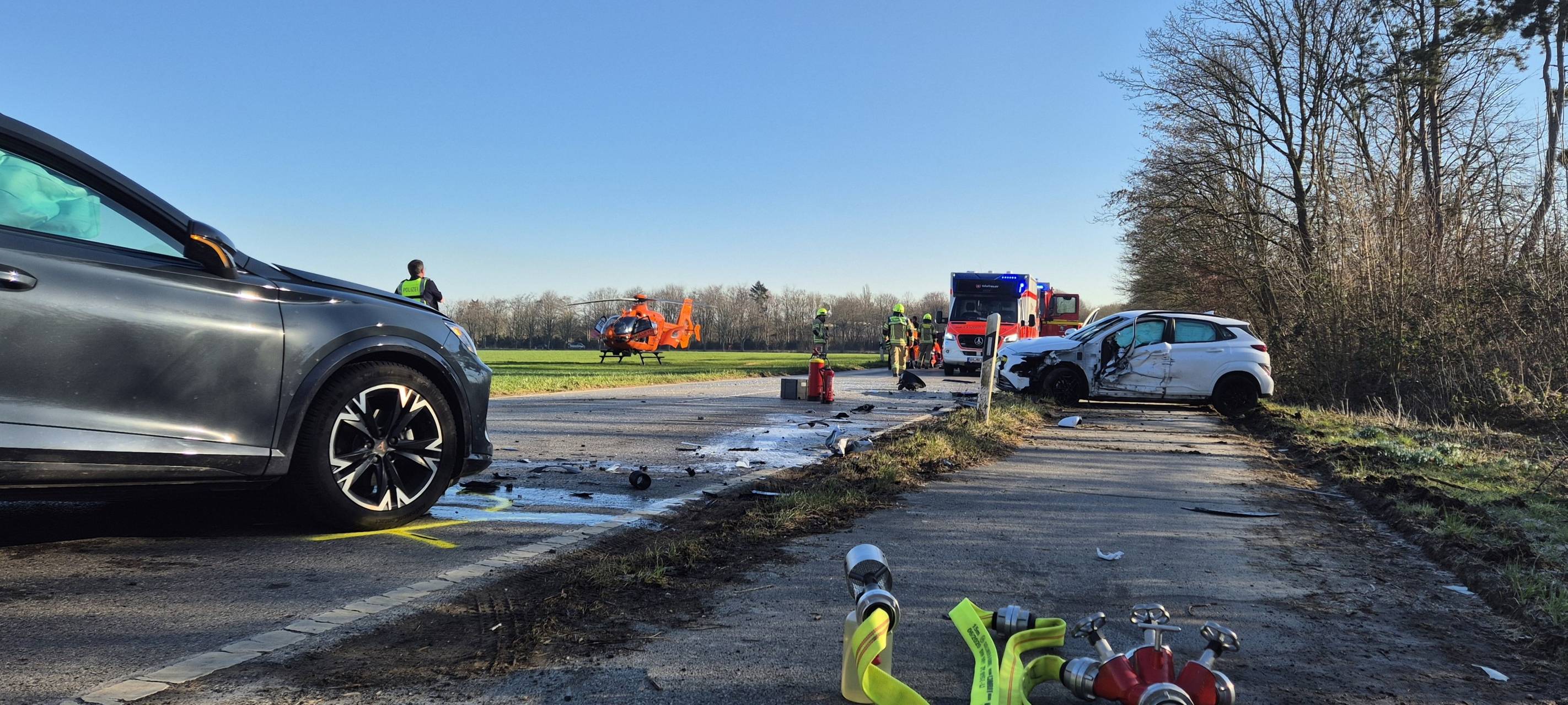 Rettungshubschrauber nach Unfall in Pulheim im Einsatz