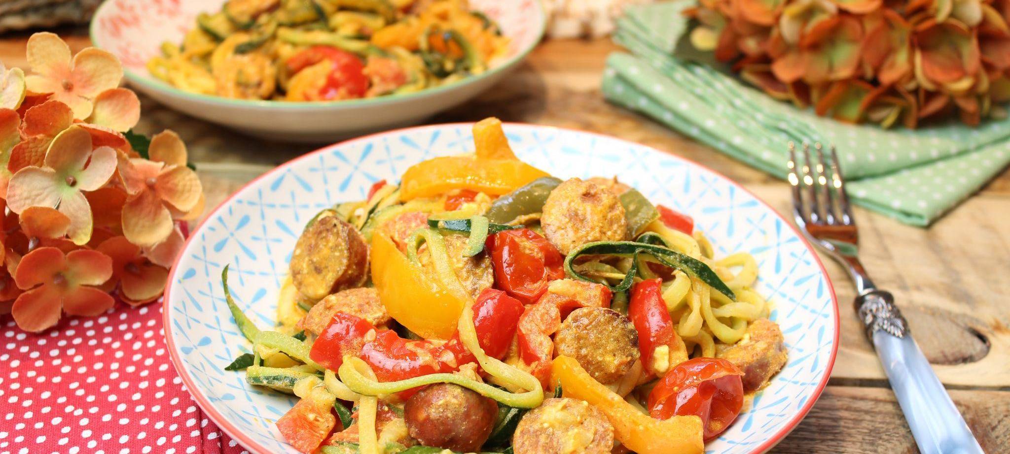 Baked Feta mit Chorizo und Zucchini-Nudeln
